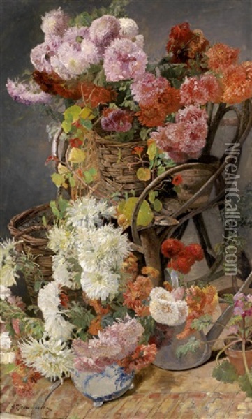 Groses, Dekoratives Blumenstillleben Oil Painting - Gustave Jeanneret