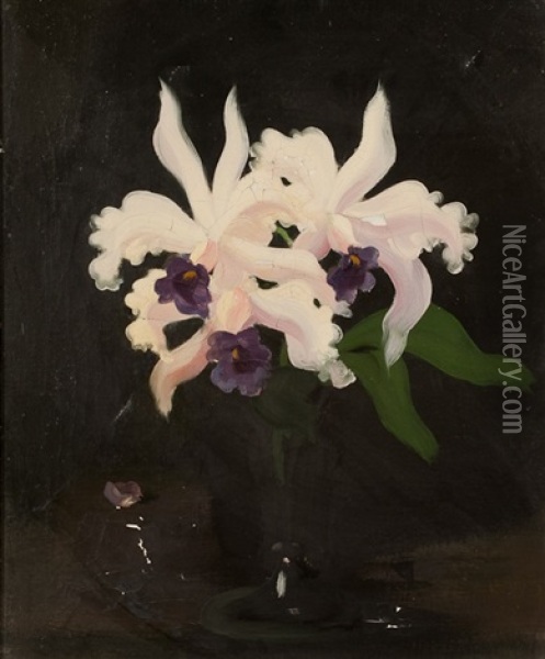 Still Life Of Lilies In A Glass Vase Oil Painting - Stuart James Park