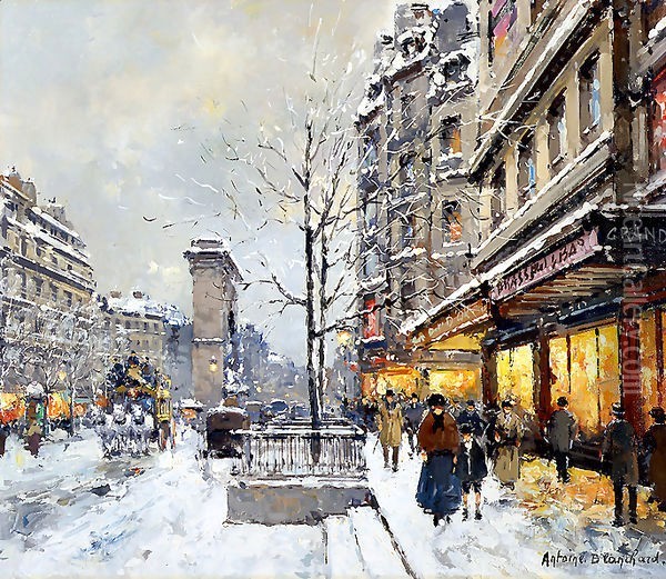 Porte St Denis Winter Oil Painting - Agost Benkhard