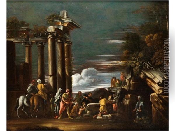 Ruinenlandschaft Mit Personen Oil Painting - Giovanni Ghisolfi