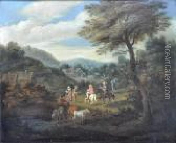 Bauern Undreiter Vor Einer Dorfkulisse. Oil Painting - Jan Brueghel the Younger