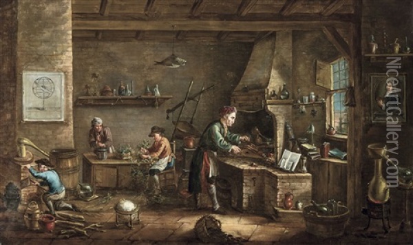 L'alchimiste Et Ses Assistents Oil Painting - Jan Anton Garemyn