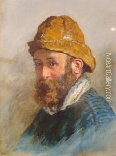 Bust Length Portrait Of A Bearded Manx Fisherman Oil Painting - Henry Robert Morland