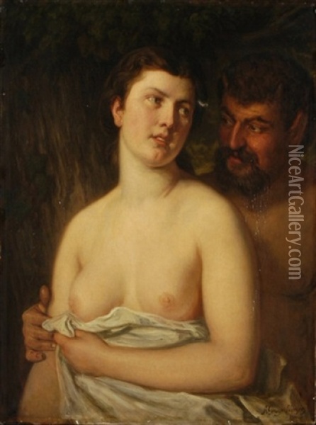 Die Lockung Fauns Oil Painting - August Georg Mayer