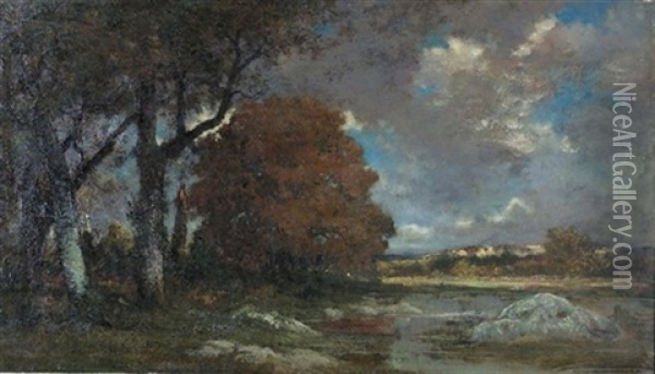 Abendliche Flussuferpartie Oil Painting - Jean Emile Renie