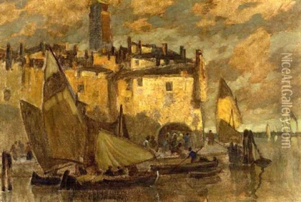 Dammerung Im Hafen Von Chioggia Oil Painting - Ludwig Dill