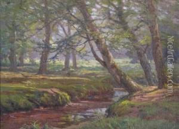 A New Forest Stream Oil Painting - Frederik Golden Short