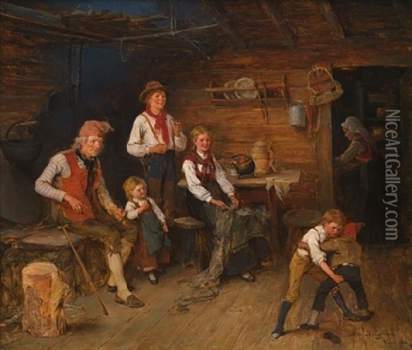 Interior Fra Almuestue Oil Painting - Nils Nilsen Bergslien