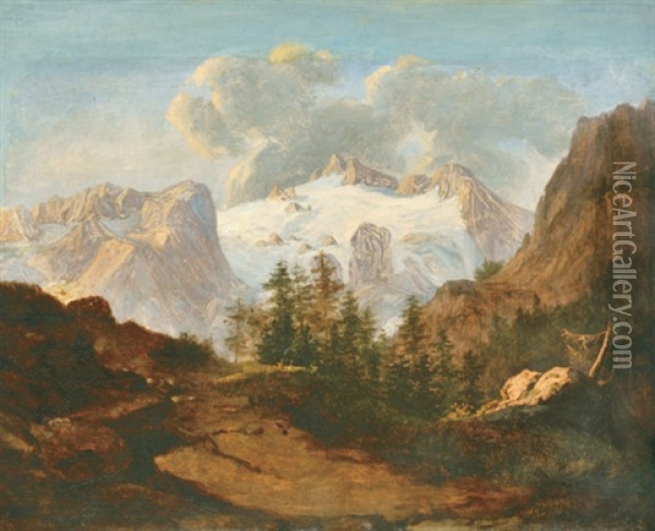 Alpine Landscape Oil Painting - Antal Ligeti