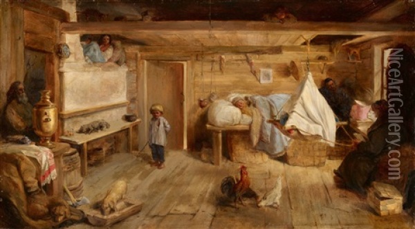A Russian Inn Oil Painting - Wilhelm Amandus Beer