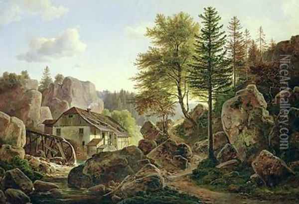 A Watermill in the Vosges near Ribanville 1836 Oil Painting - Carl Morgenstern