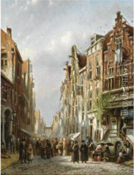 A Crowded Street In A Jewish Quarter Oil Painting - Johannes Franciscus Spohler