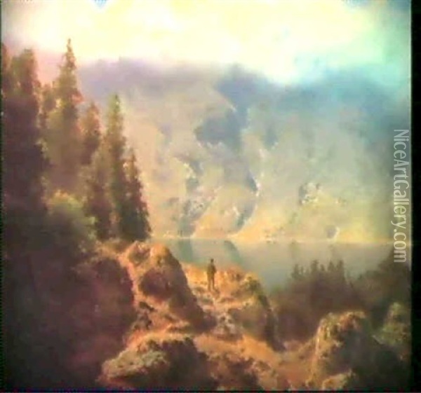 Morgenstimmung Am Gebirgssee Oil Painting - Franz Barbarini
