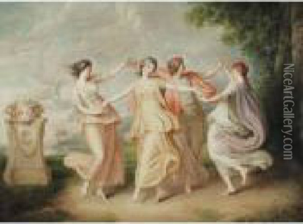 A Landscape With Four Nymphs Dancing Oil Painting - Giovanni Batista Cipriani