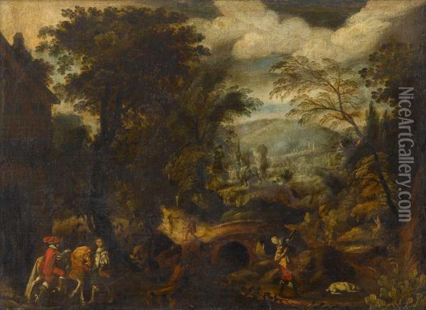 Hunting Party In An Extensive Landscape Oil Painting - Alexander Keirincx