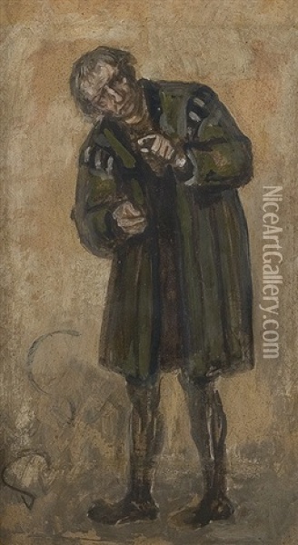 Man With Green Robe Oil Painting - Eduard (Karl-Franz) von Gebhardt