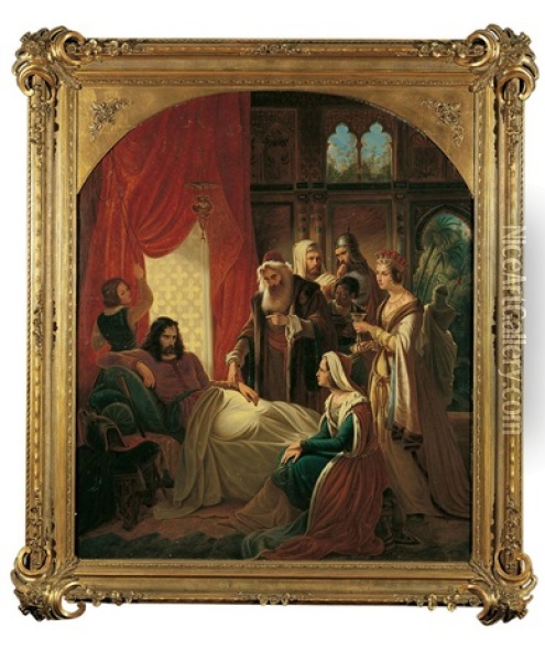 Gottfried Von Bouillon, Konig Von Jerusalem, Auf Dem Krankenlager Oil Painting - Ludwig Sigismund Ruhl
