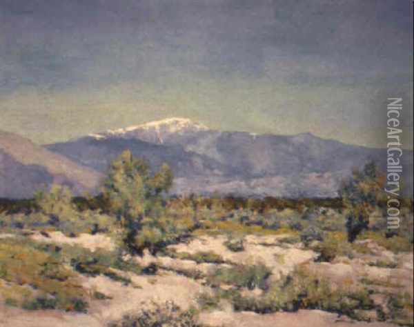 Snow Covered Mountain From Desert Wash Oil Painting - Alson Skinner Clark