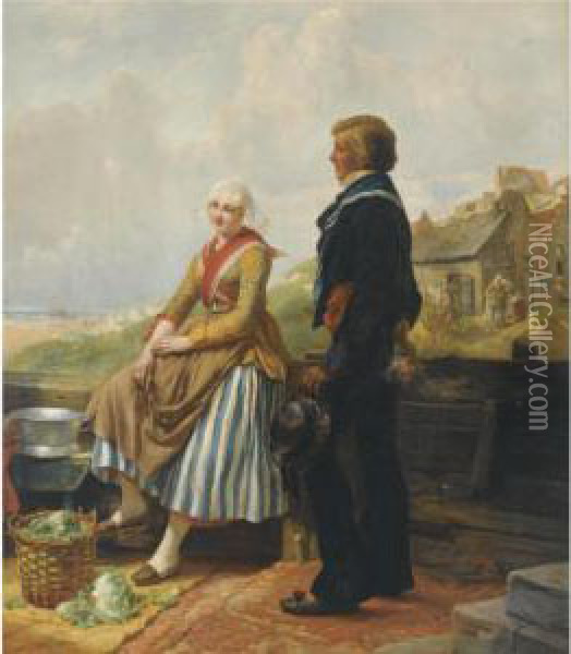 The Flirtation Oil Painting - Carl Wilhelm Hubner