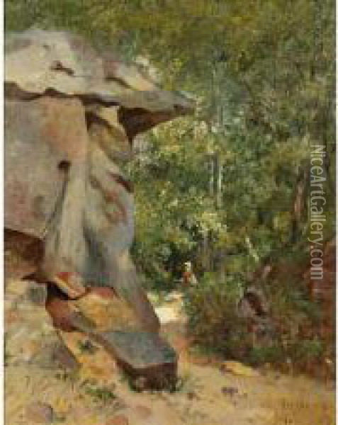 Rochers Dans Laforet De Fontainebleau Oil Painting - Charles-Felix-Edouard Deshayes
