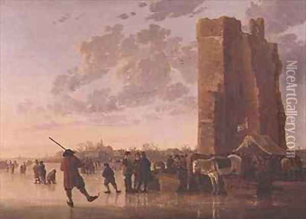 View of the Maas in Winter Oil Painting - Aelbert Cuyp