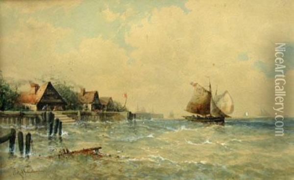 Ship In Choppy Seas Off The Coast Oil Painting - Antoine Samuel Adam-Salomon