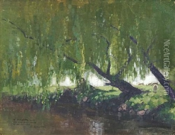 Willow Tree And Sheep Oil Painting - Elioth Gruner