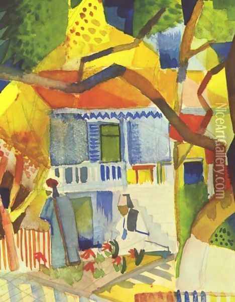 Patio Of The Country House In St Germain Oil Painting - August Macke