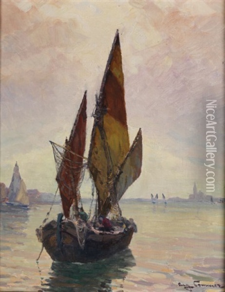 Segelschiffe Vor Dem Weichbild Von Venedig Oil Painting - August (Carl Wilhelm A.) Sommer