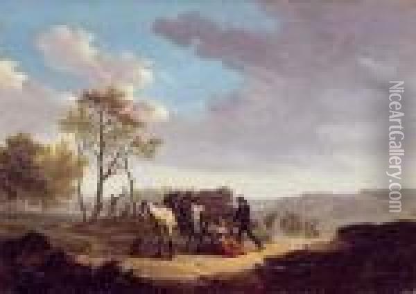 Les Bucherons Et Le Transport Du Bois Sur Des Anes Oil Painting - Joseph Swebach-Desfontaines