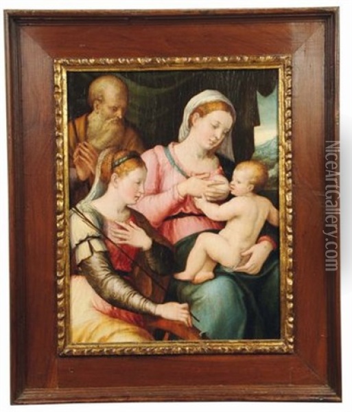 Sacra Famiglia Con Santa Caterina Oil Painting - Lucca Longhi