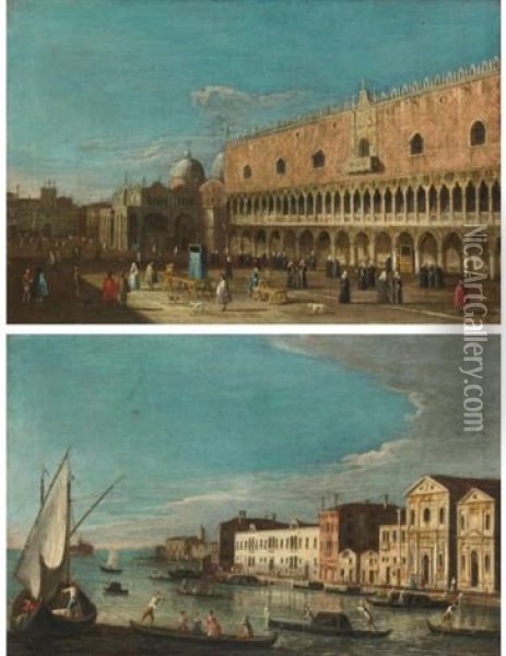 Venice, A View Of The Doge's Palace Looking Towards Saint Mark's And Venice, A View Of The Zattere With The Church Of Spirito Santo (pair) Oil Painting -  Master of the Langmatt Foundation Views