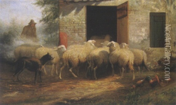 Heimkehr Der Schafe Oil Painting - Jef Louis Van Leemputten