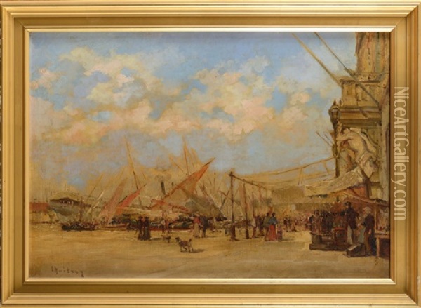 Les Quais Du Port De Marseille Oil Painting - Louis Nattero