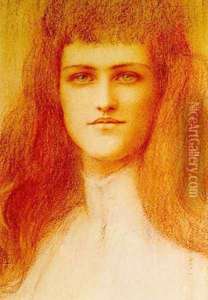 Head of a young English Girl Oil Painting - Fernand Khnopff