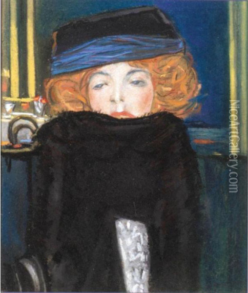 Portrait Of A Lady With A Scarf Oil Painting - Pierre Amedee Marcel-Beronneau