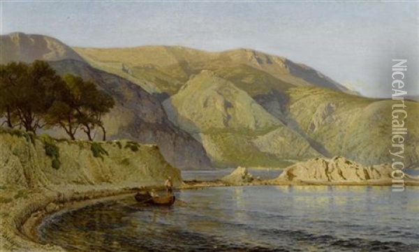 Felsige Kustenlandschaft Mit Fischern Oil Painting - Charles Samuel Delapeine