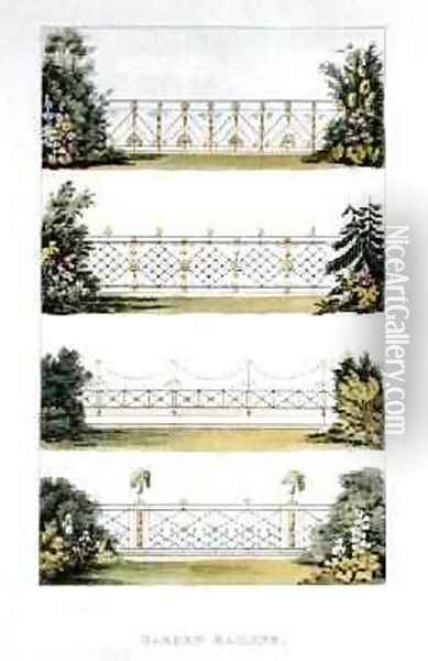 Garden Railing, from Ackermanns Repository of Arts, published 1823 Oil Painting - John Buonarotti Papworth