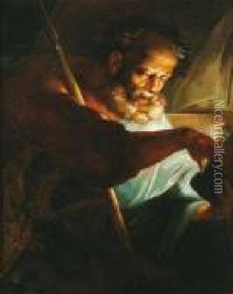 An Old Man With A Candle Oil Painting - Michelangelo Merisi Da Caravaggio