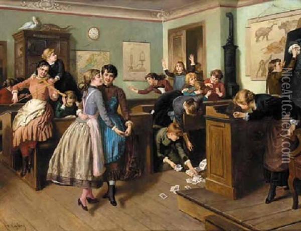 Chaos In The Classroom Oil Painting - Rudolf Geyling