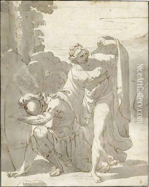 A Classical Scene A Soldier Kneeling Beside A Woman Oil Painting - Ubaldo Gandolfi