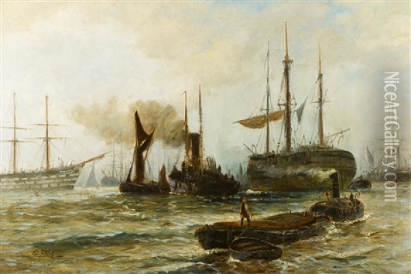 On The Thames Oil Painting - Edward Henry Eugene Fletcher