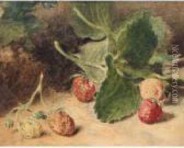 Still Life With Strawberries Oil Painting - William Henry Hunt