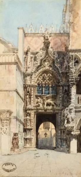 L'entree Du Palais Des Doges A Venise. Oil Painting - Amedee Rosier