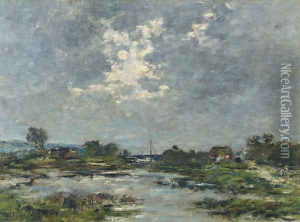 Clair de lune sur les marecages, La Touques Oil Painting - Eugene Boudin