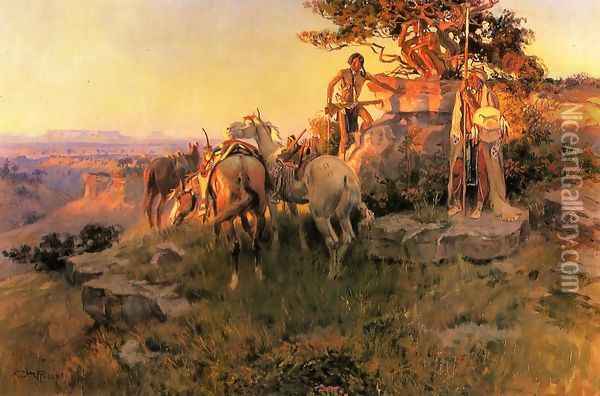 Watching for Wagons Oil Painting - Charles Marion Russell