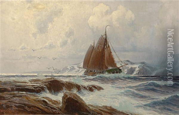 Segler Auf Bewegter See Vor Den Lofoten Oil Painting - Alexander Kircher