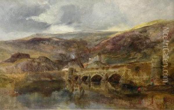 A View Of The Bridge, 
Clwt-y-bont, 
Northwales Oil Painting - William Joseph Caesar Julius Bond