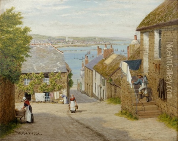 Coastal Village Street Scene Oil Painting - John Mulcaster Carrick