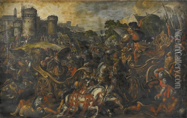 Achilles Confronting Hector Outside Troy Oil Painting - Juan de LaCorte